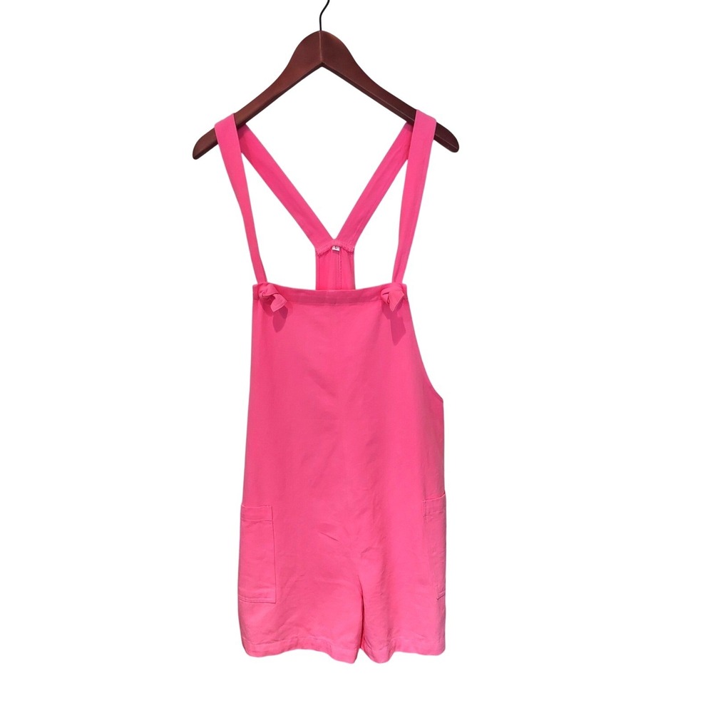 Pink Bow Accent Short Overalls Romper‎ Cross Back Summer Jumpsuit Womens Small